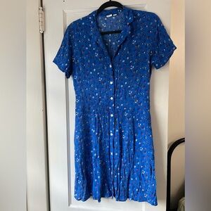 Gap Blue Floral Button Front Fit & Flare Shirt Dress